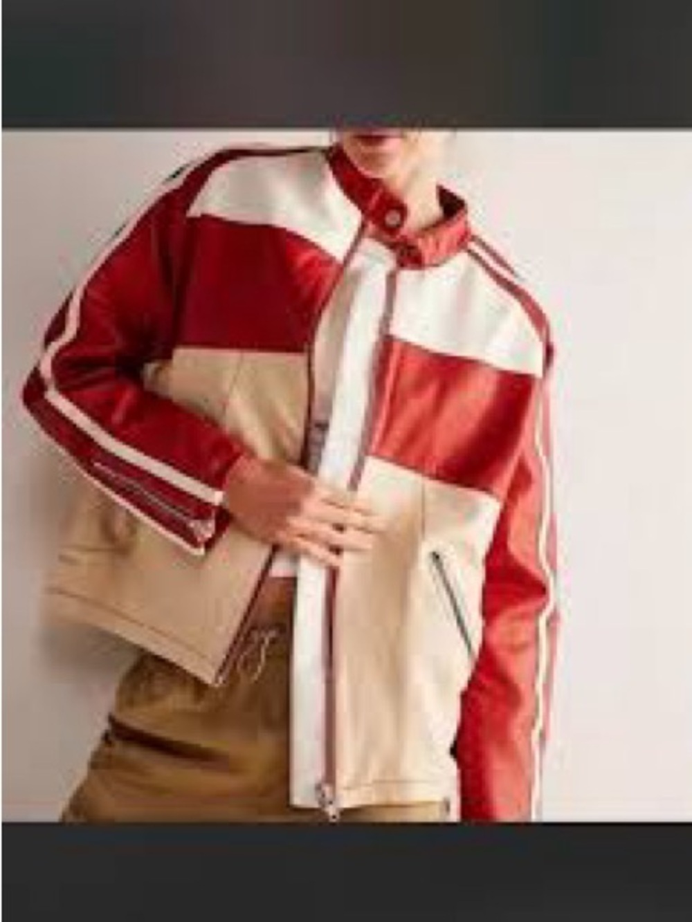 We The Free Ryder Sport Vegan Leather Moto Jacket Red Sz M Two Tone Retro